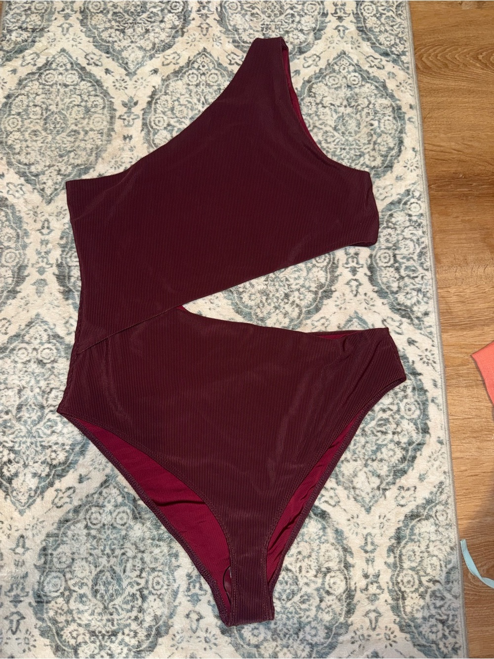 Beach Riot One-Shoulder Ribbed Swimsuit in Burgundy Wine